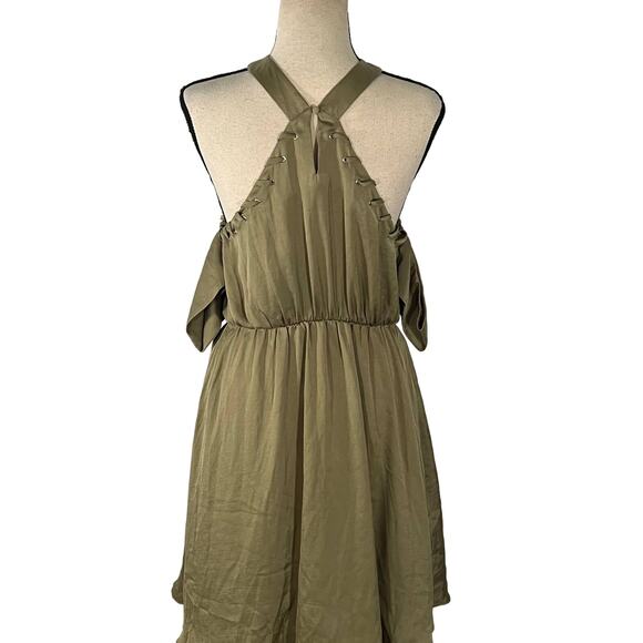 Guess Halter Off the Shoulder Mini Dress Green Women's Size Medium NWT - Picture 3 of 8